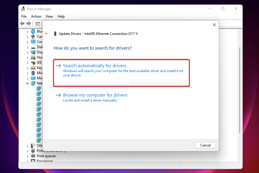Update Ethernet Driver using Device Manager