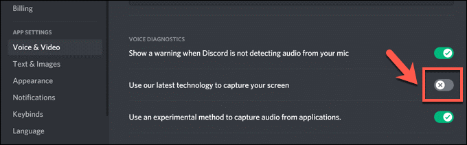 Disable Discord Latest Technology Settings