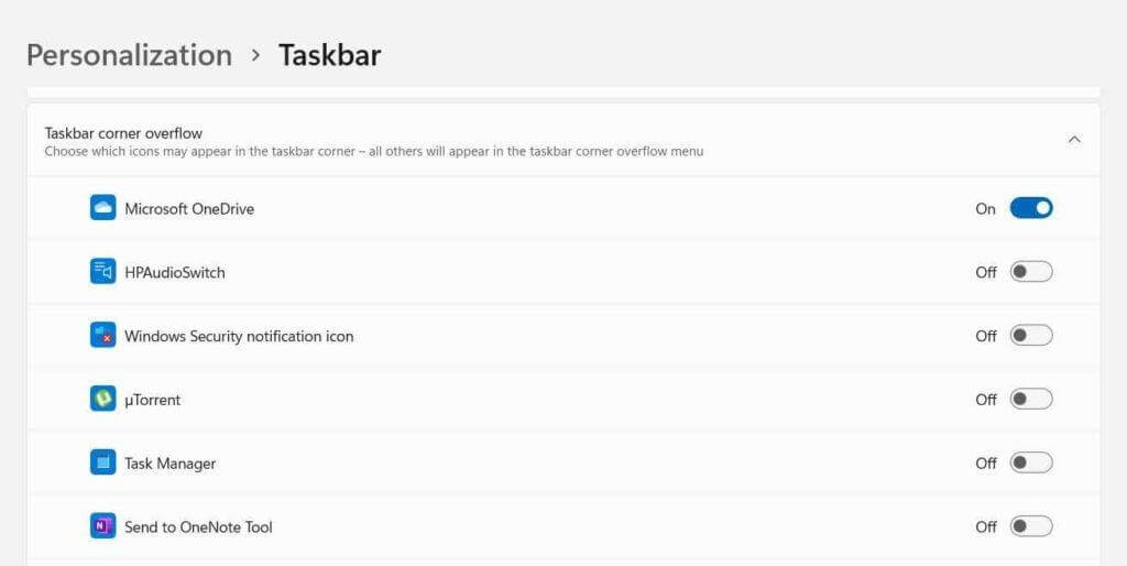 Taskbar Corner Overflow