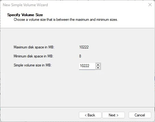 Specify the partition size