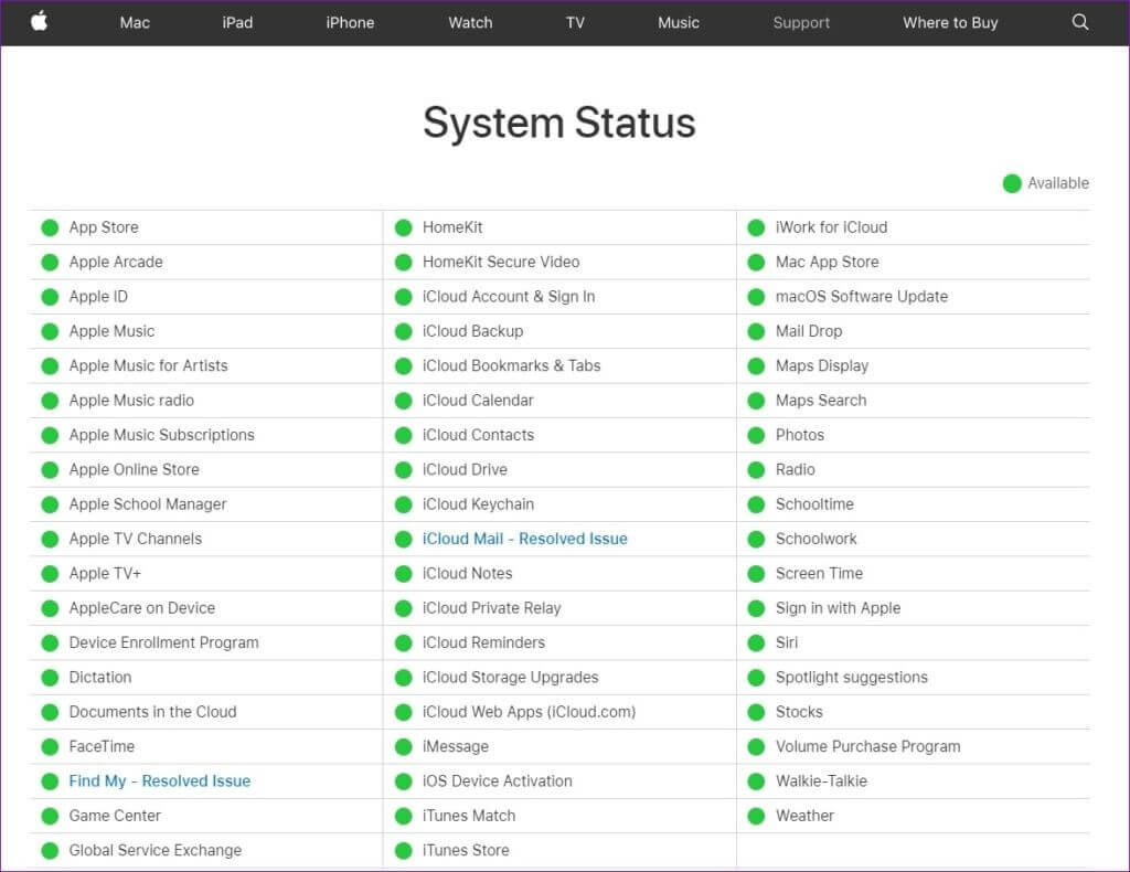  Apple System Status
