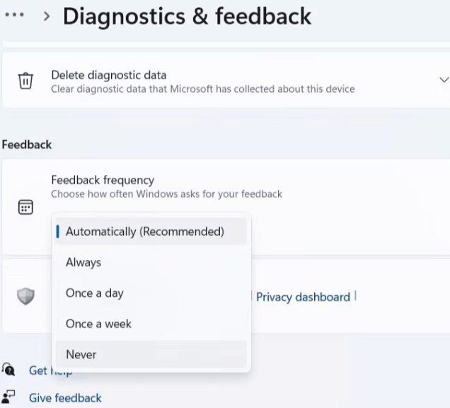  selecting the diagnostics and feedback option