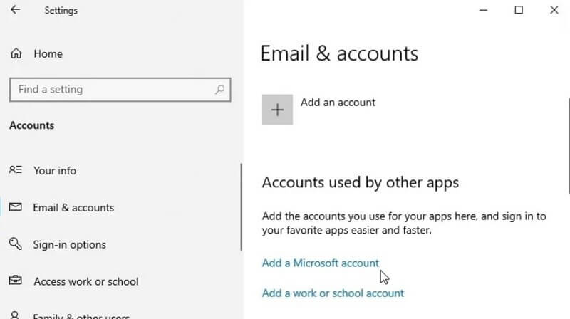Microsoft Account option