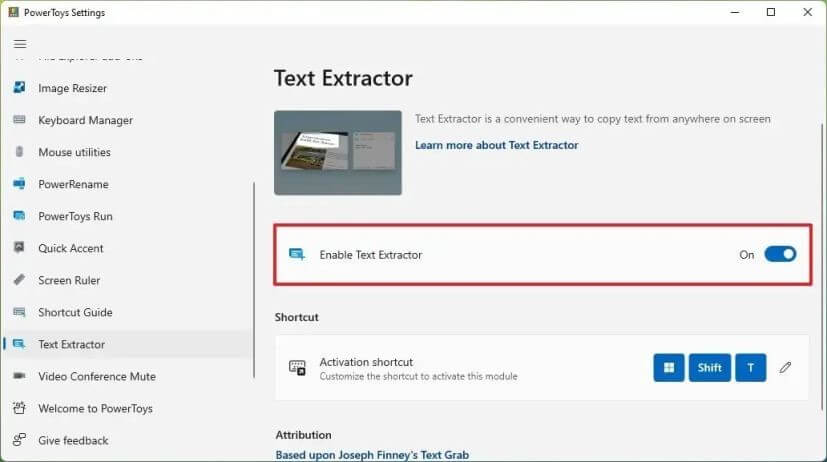 Enable Text Extractor