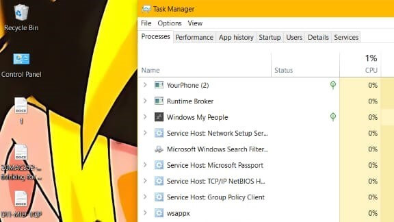 process tab in task manager