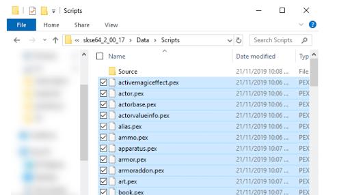 selecting the .pex files