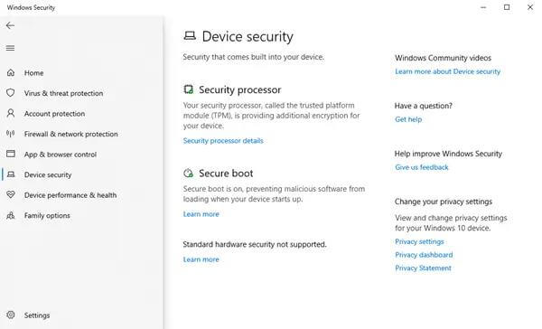 device security option in Windows