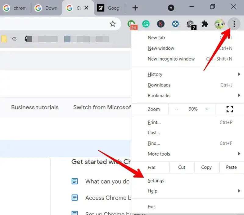 open chrome settings