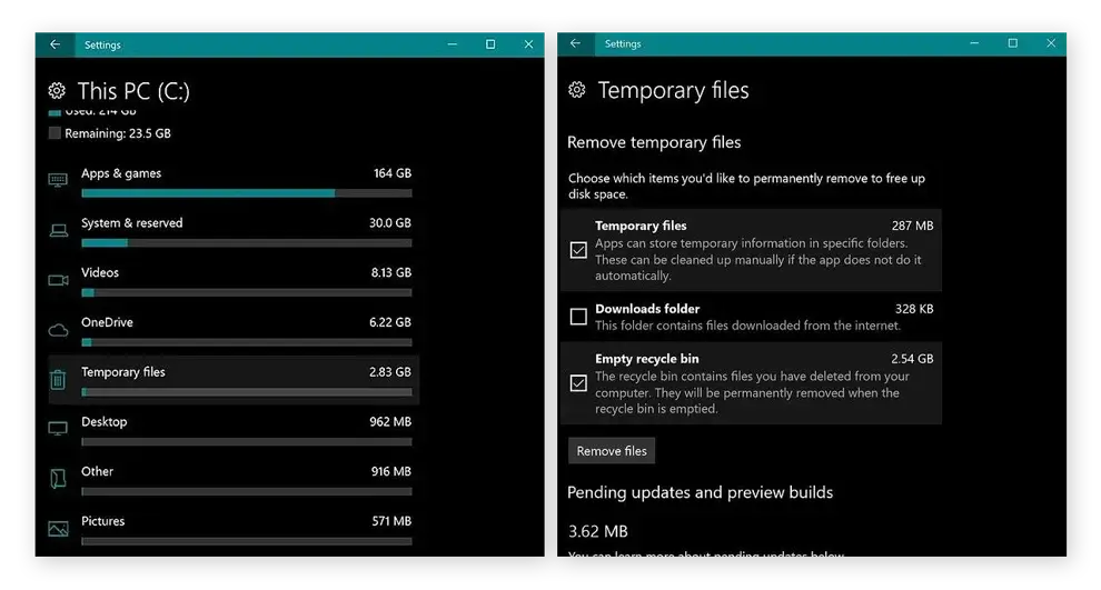 remove files rom hard disk