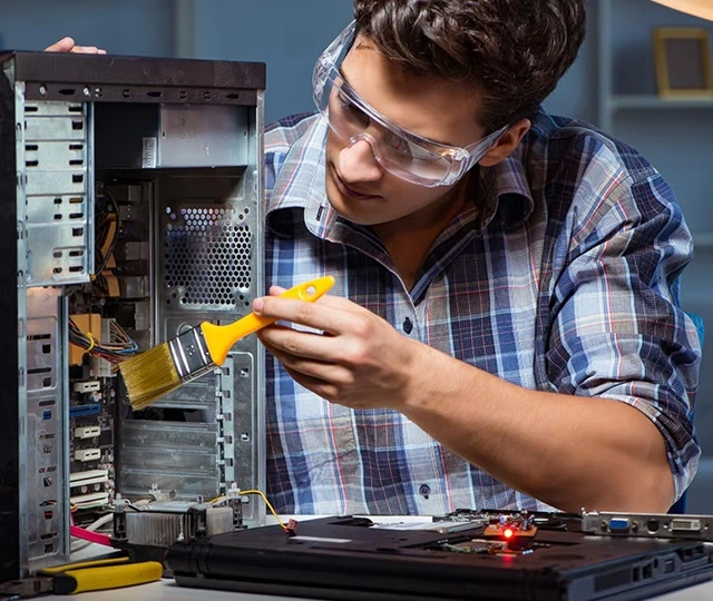 preparing to clean computer cabinet
