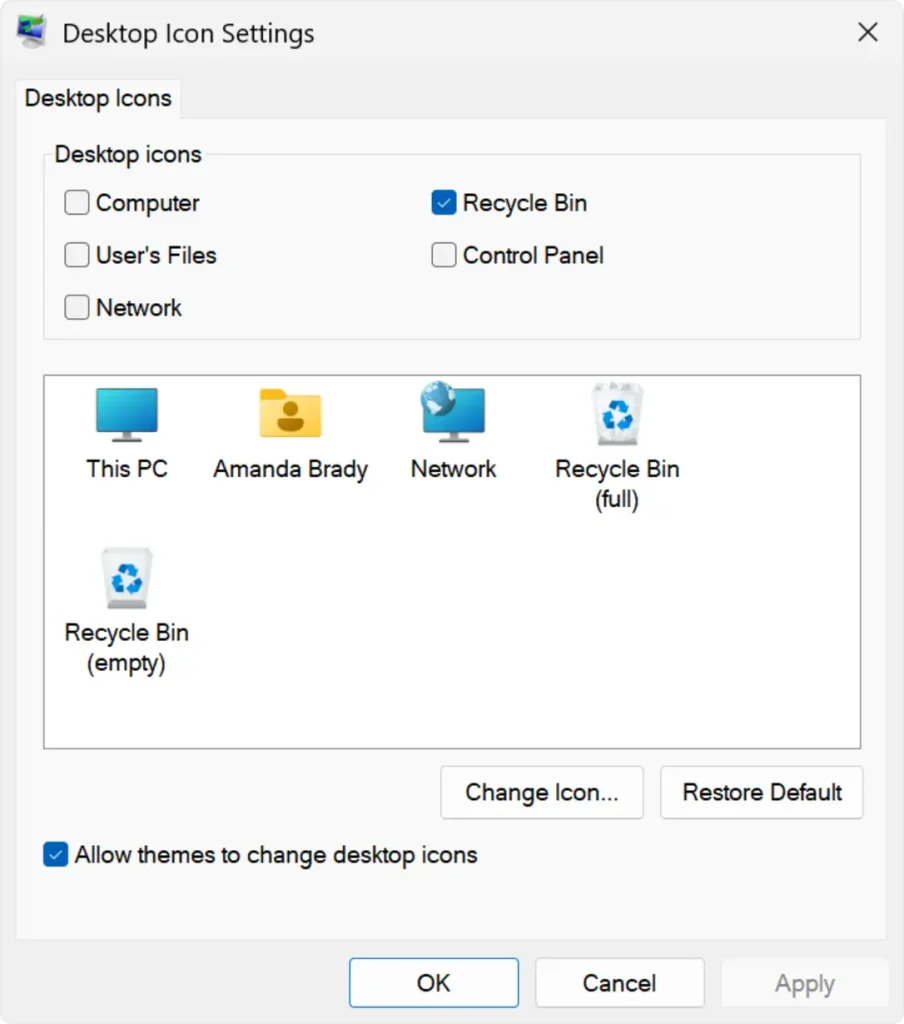 desktop icon settings window
