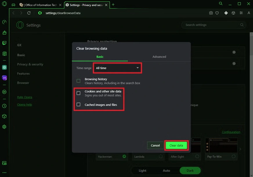 clear browsing history opera browser
