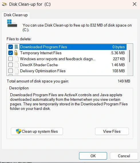 run disk cleanup to clean system files