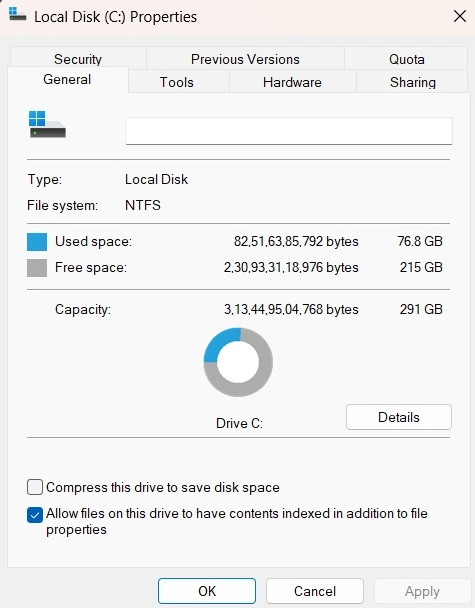  c drive properties windows