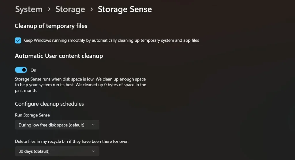 enable storage sense
