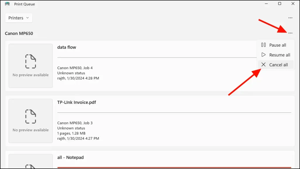 clear print queue windows 11 pc