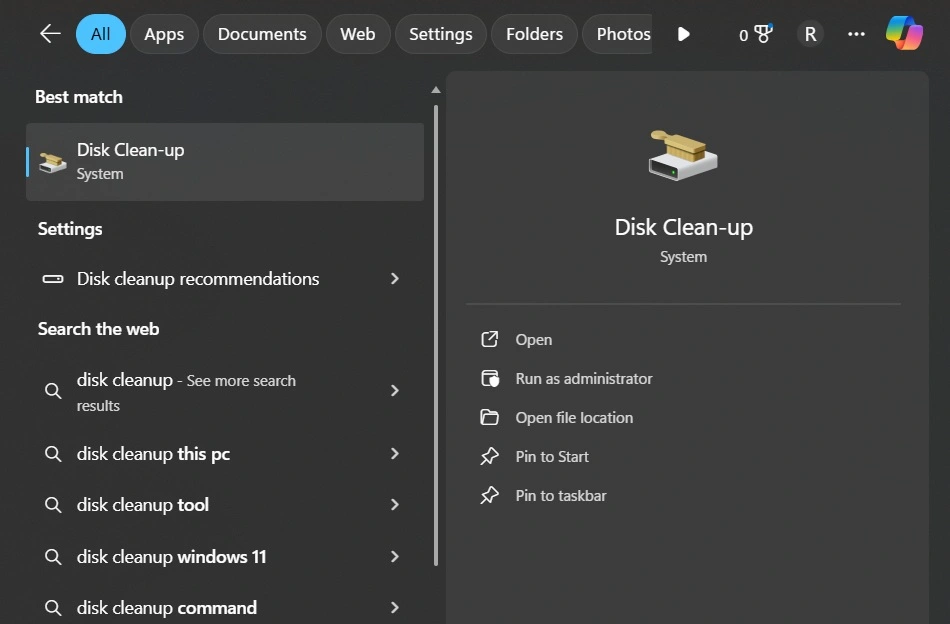 open disk cleanup windows 11 pc