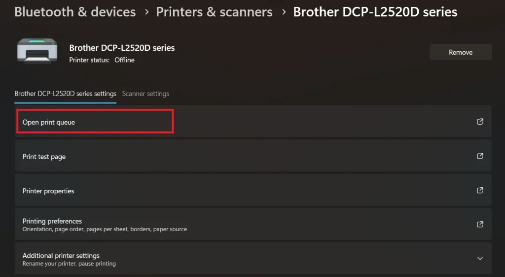 open print queue windows 11 settings