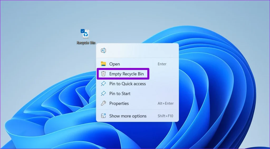 empty recycle bin windows 11