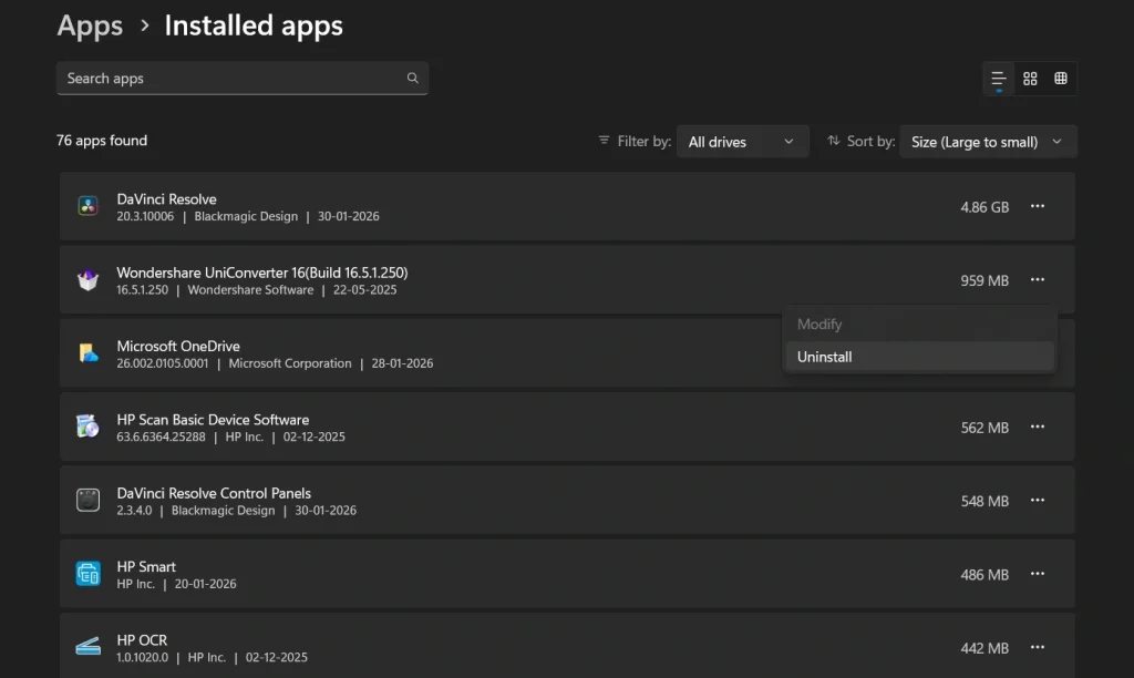 uninstall unused apps