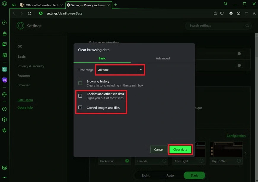 clear browser cache opera browser