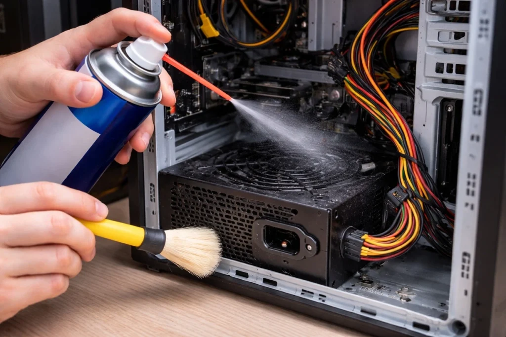 cleaning without removing psu