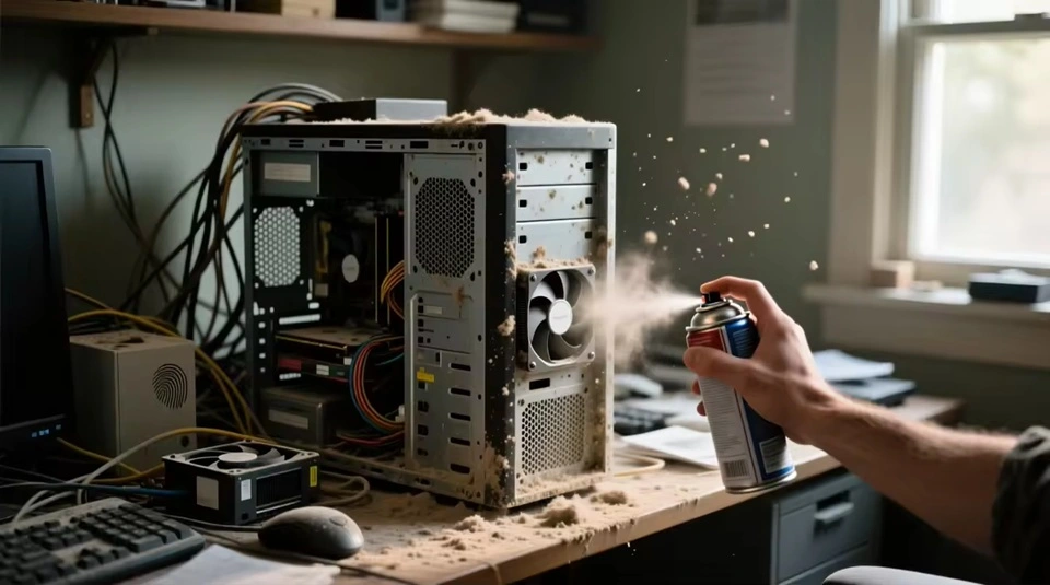 use compressed air can to clean cpu
