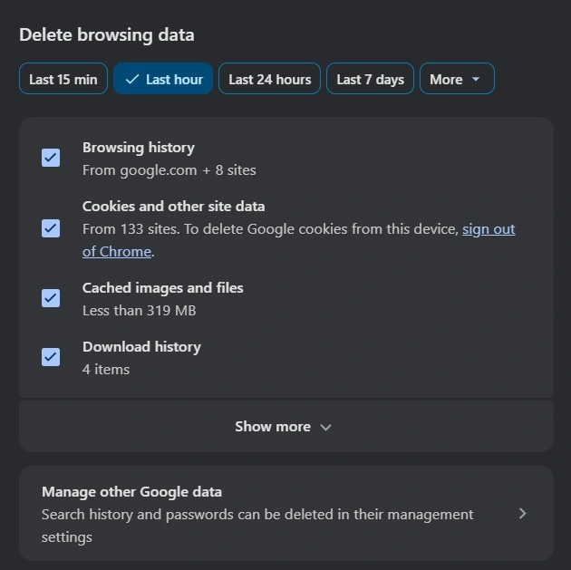 clear browsing history chrome