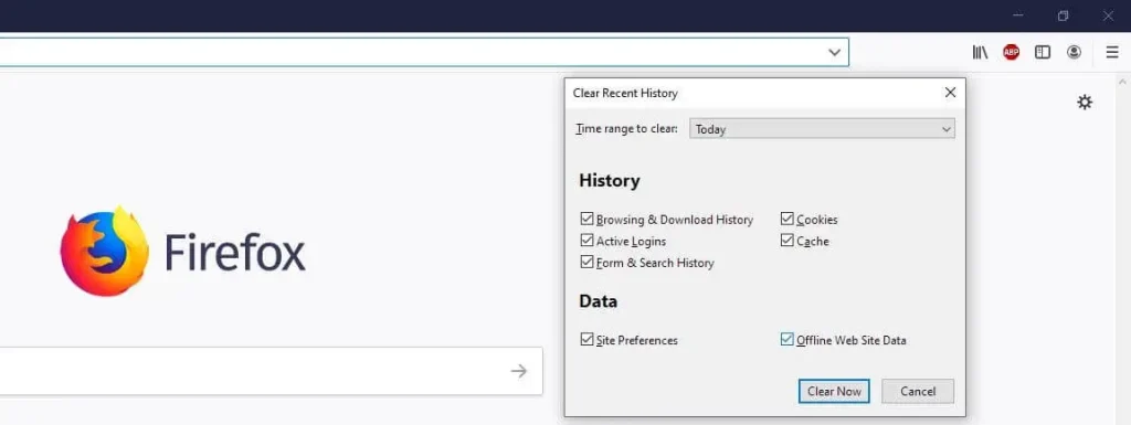 clear browsing history firefox browser