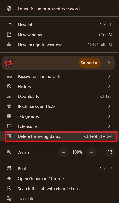 delete browsing data chrome browser