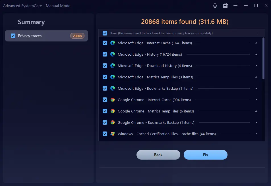 Advanced System Care summary window
