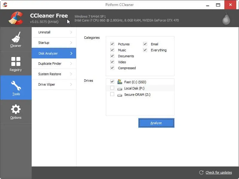 CCleaner disk analyzer