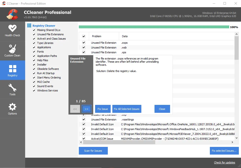 CCleaner registry cleaner