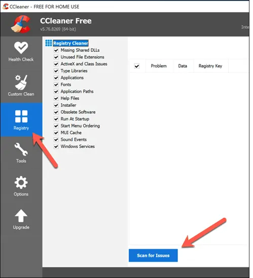 CCleaner scan for issues