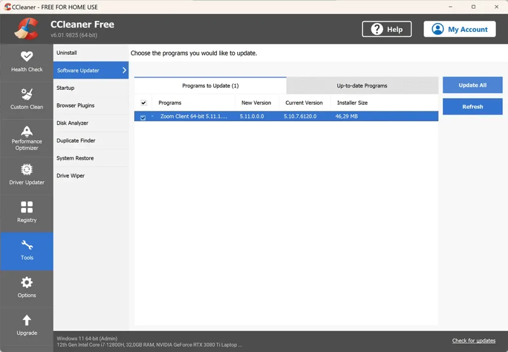 CCleaner software updater