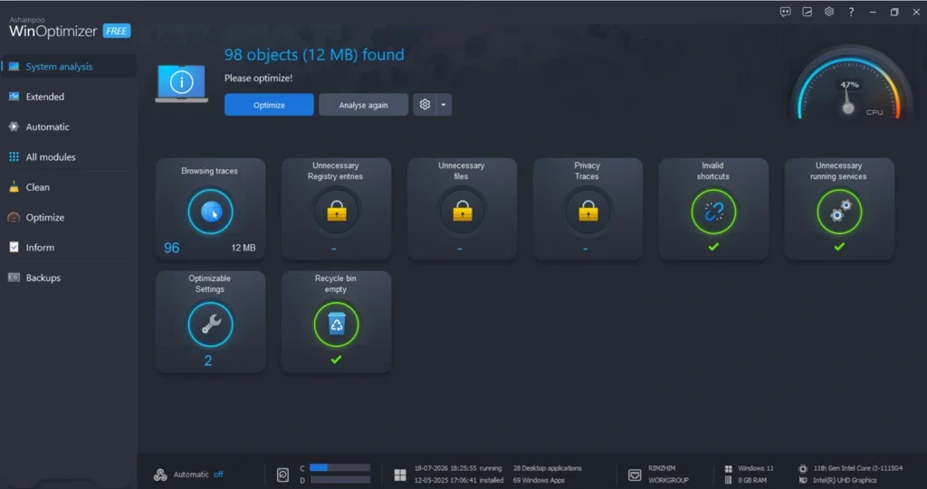 ashampoo win optimizer optimize pc