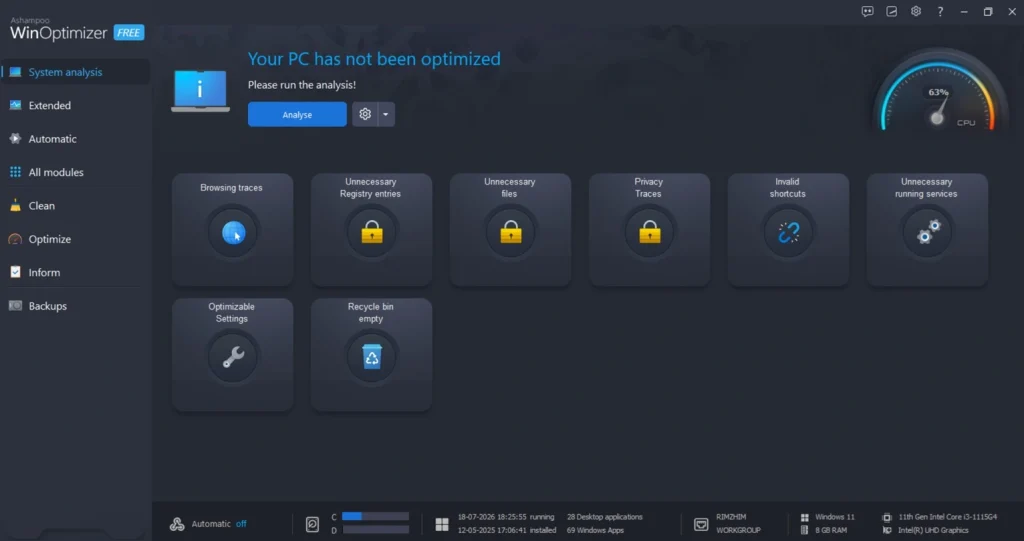 ashampoo win optimizer scanning process