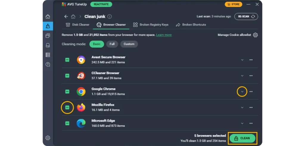 avg tune up browser cleaner