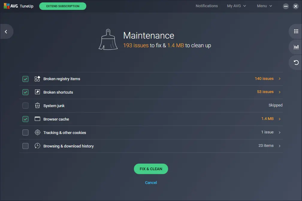 avg tune up registry cleaner