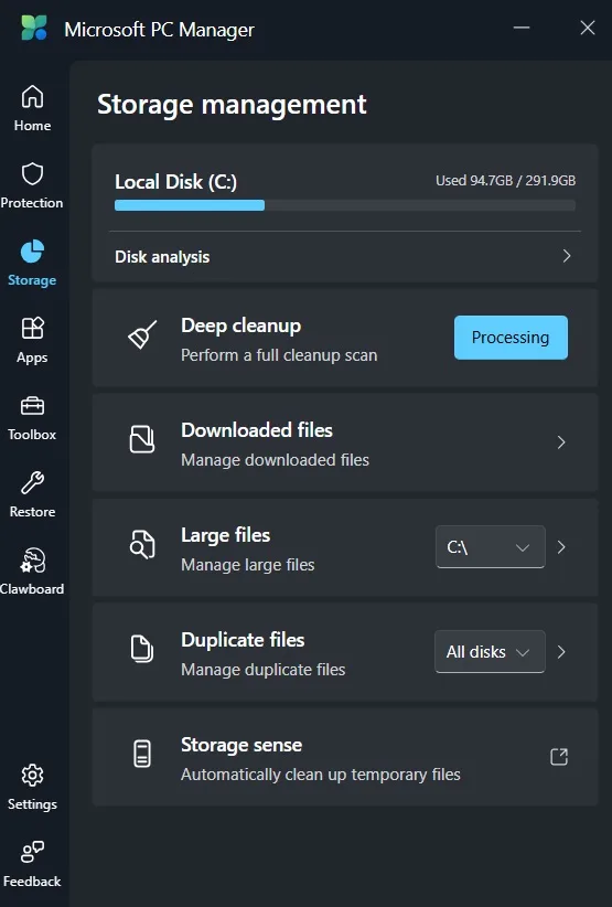 Storage Sense tools