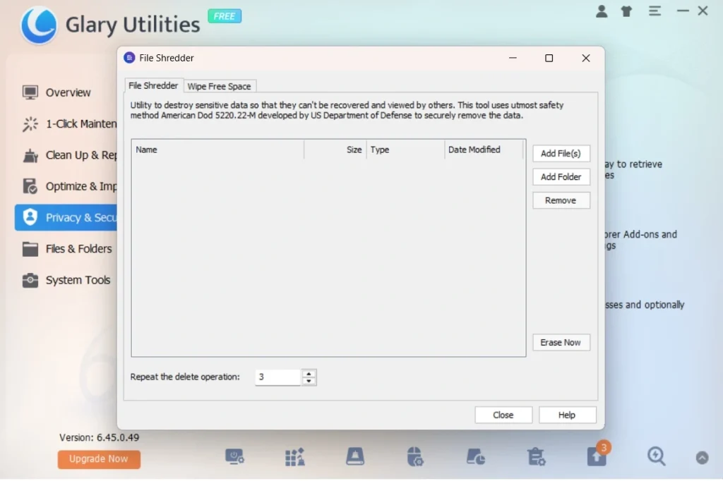 glary utilities file shredder