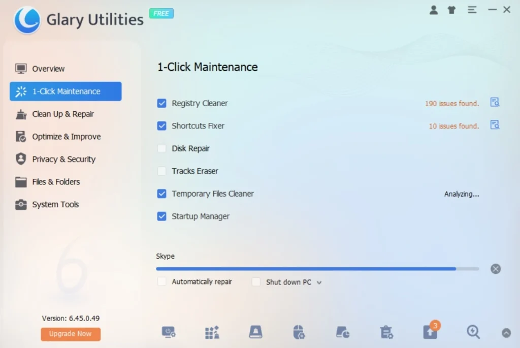 glary utilities pc cleaner scanning process