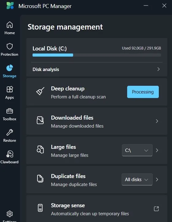 microsoft pc manager free up storage