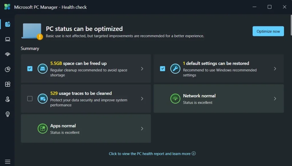 microsoft pc manager health check