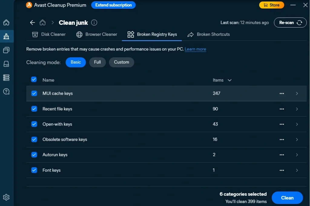 avast pc cleanup fix registry items