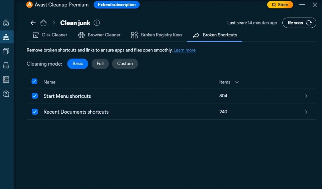 avast pc cleanup manage desktop shortcuts