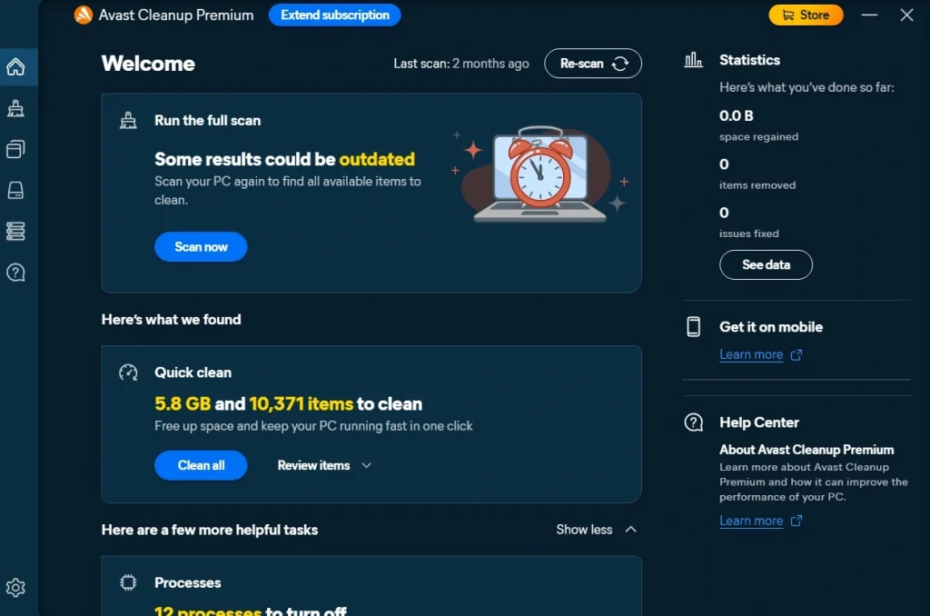 avast pc cleanup tool click scan now