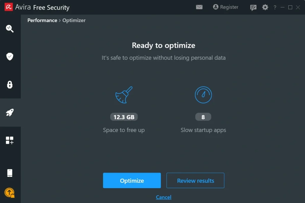 avira pc speed up clean items optimize pc