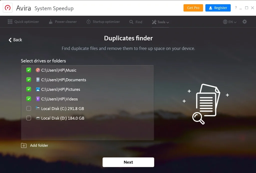 avira pc speed up duplicate finder