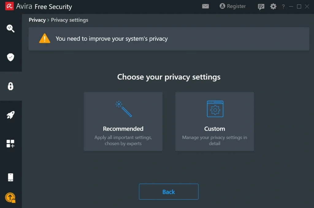 avira pc speed up manage privacy settings